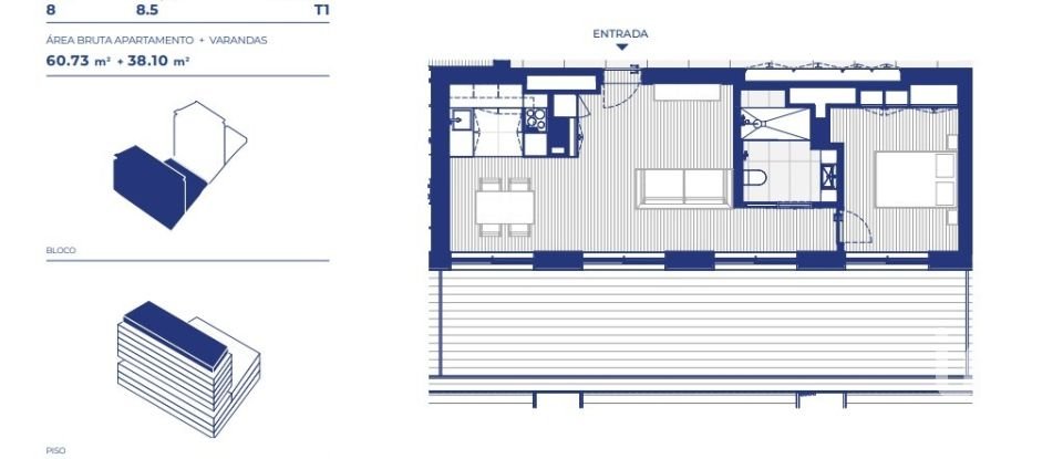 Apartamento T1 em Campanhã de 61 m²