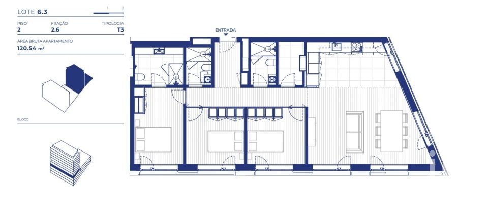 Apartamento T3 em Campanhã de 121 m²