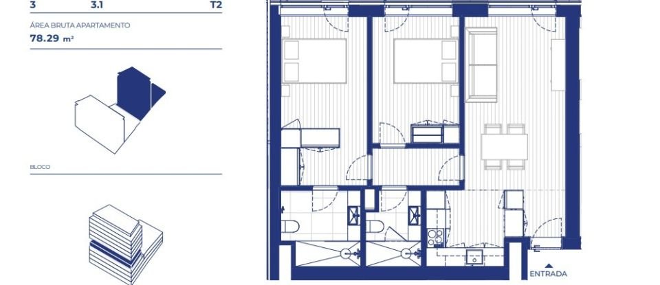 Apartamento T2 em Campanhã de 79 m²