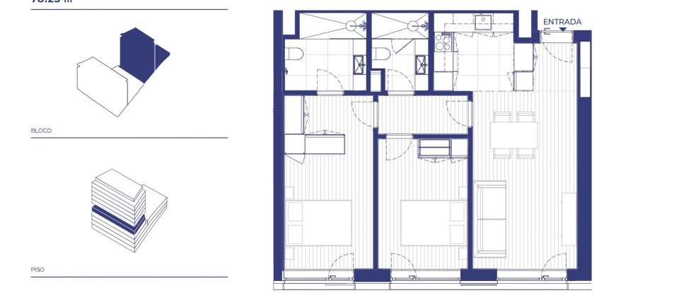 Apartamento T2 em Campanhã de 79 m²