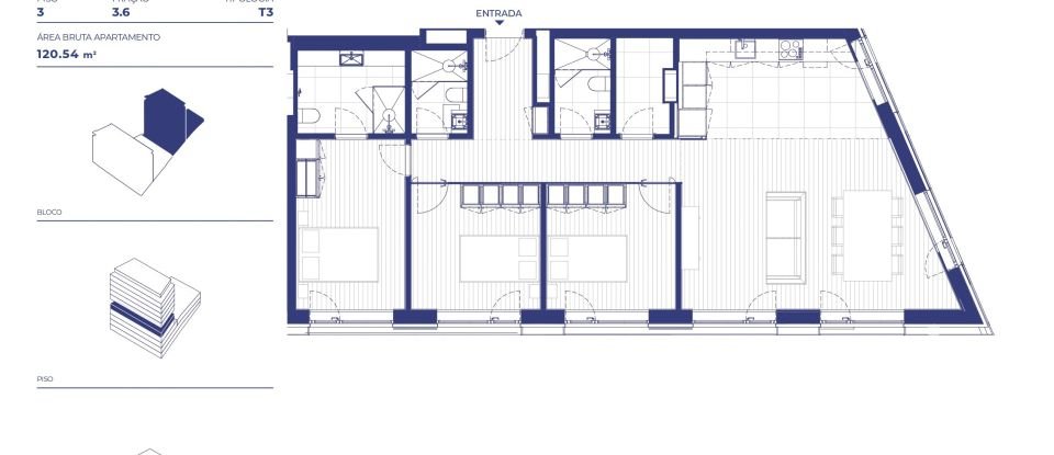 Apartamento T3 em Campanhã de 121 m²