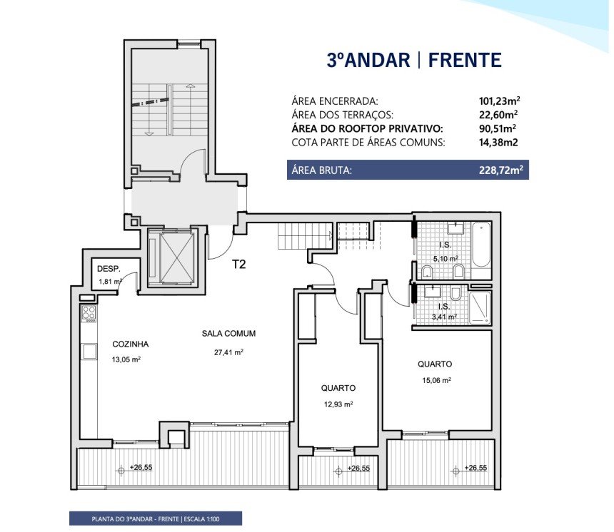 Apartamento T2 em Montenegro de 110 m²