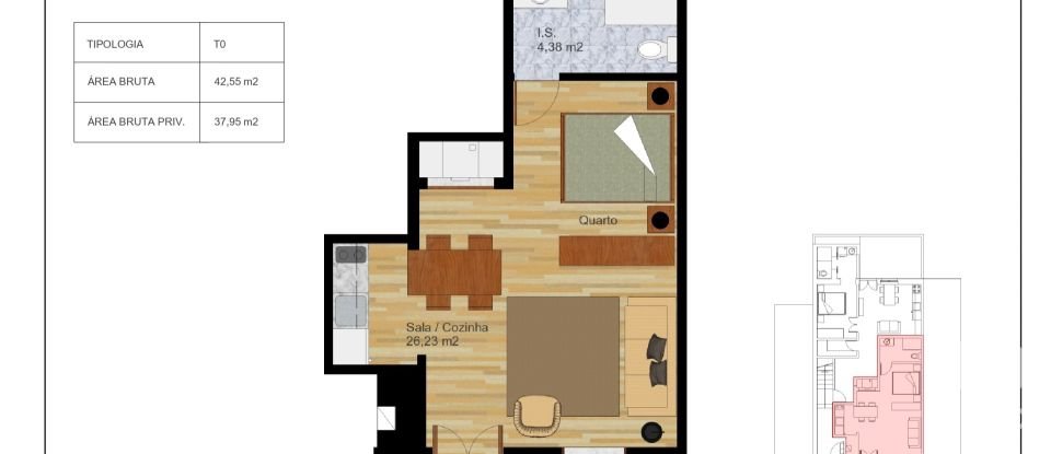 Apartamento T0 em Mafamude e Vilar do Paraíso de 38 m²