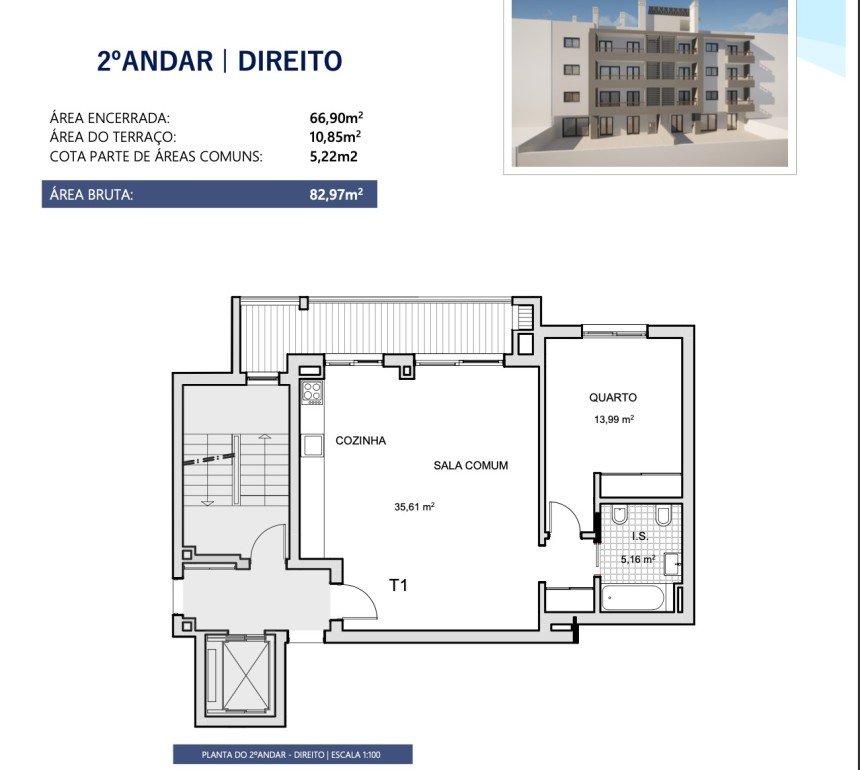 Apartamento T1 em Montenegro de 83 m²