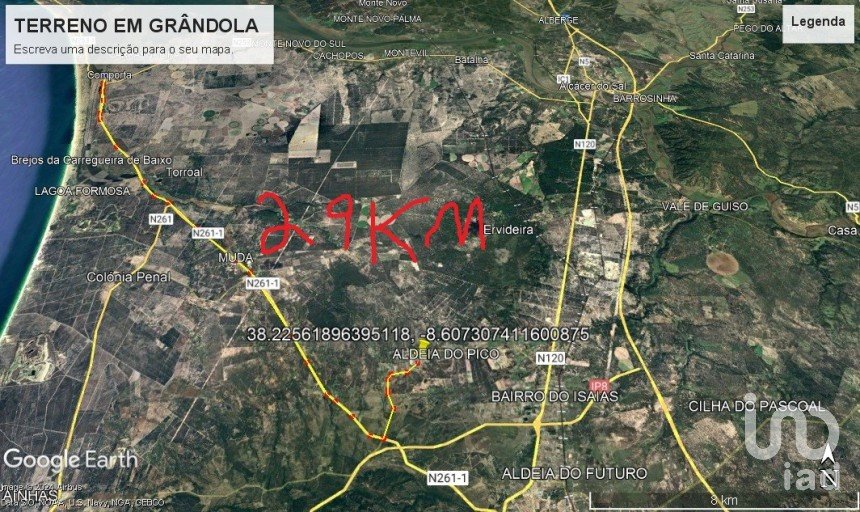 Terreno em Grândola e Santa Margarida da Serra de 1 620 m²