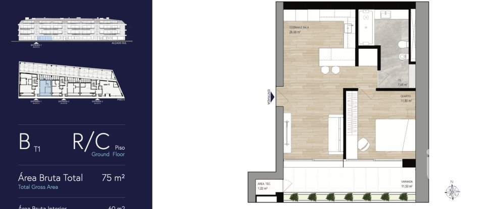 Appartement T1 à Montijo e Afonsoeiro de 75 m²