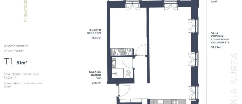Apartamento T1 em Santa Maria Maior de 63 m²