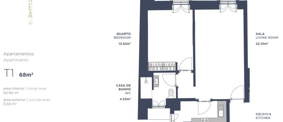 Apartment T1 in Santa Maria Maior of 62 m²