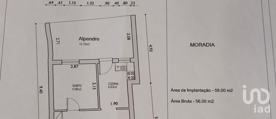 Casa de aldeia T1 em Évora de Alcobaça de 56 m²