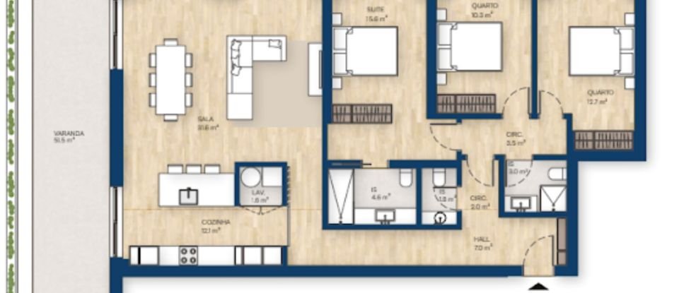 Appartement T3 à Canidelo de 129 m²