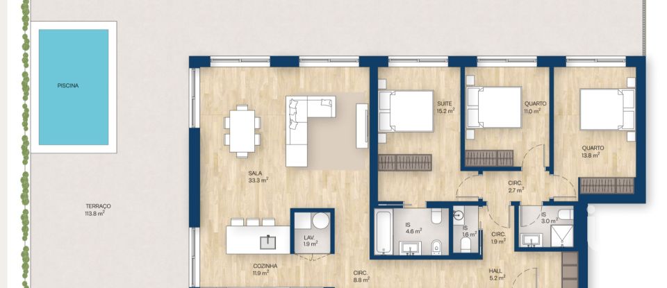 Apartamento T3 em Canidelo de 134 m²